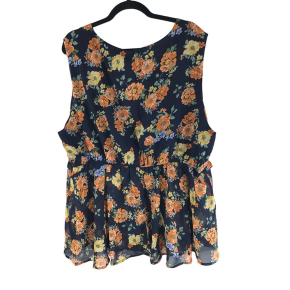 Bloomchic Womens Blouse Top Sleeveless V Neck A Line Floral Navy Blue 22-24 - Picture 2 of 4
